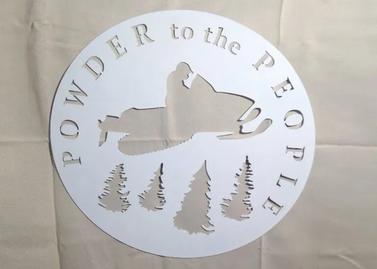 Metal Wood Decor & More Snowmobile Powder to the People Sign - Winter Sports in Western Wisconsin